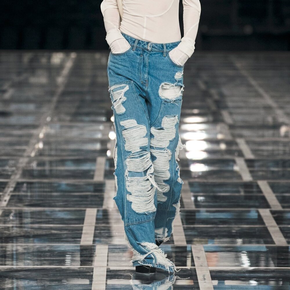 Givenchy AW/22 Runway Light Blue Destroyed Paneled Jeans